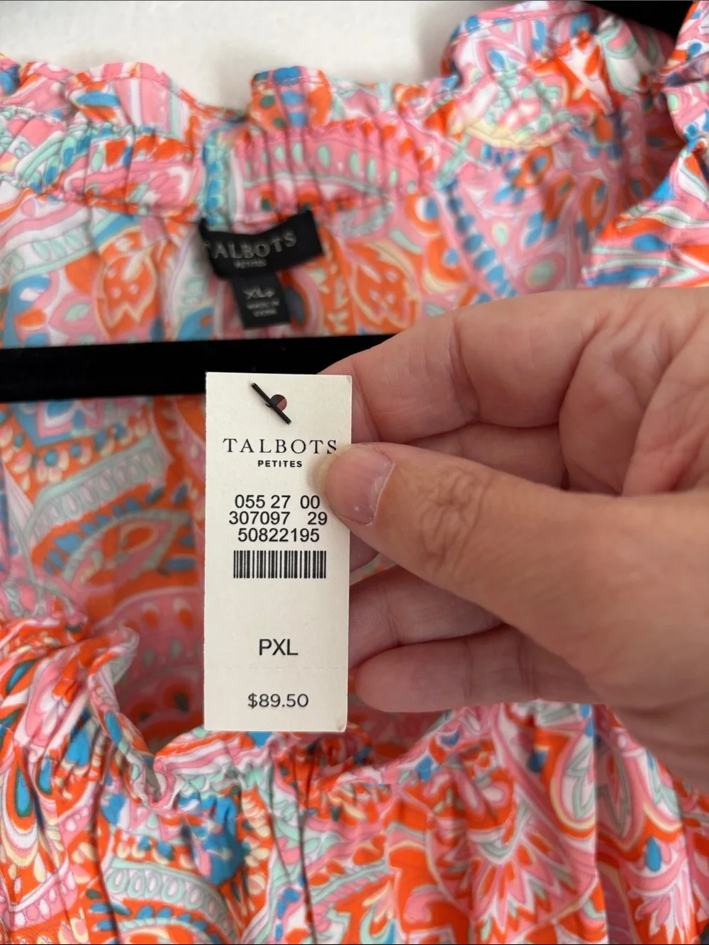 Talbots Women's Coral Paisley Peasant Blouse Ruffle 3/4 sleeve colorful fun XLP